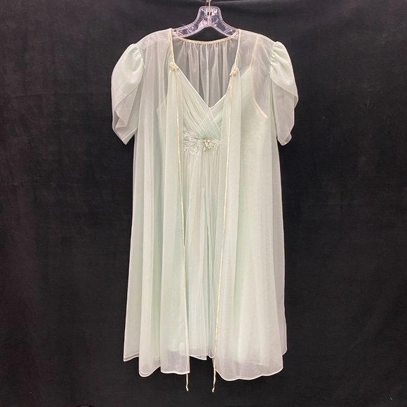 Vanity Fair- VINTAGE - 1960s 1970s Nightgown & Robe 2PC Set- Mint Green - Sz S - Picture 8 of 16